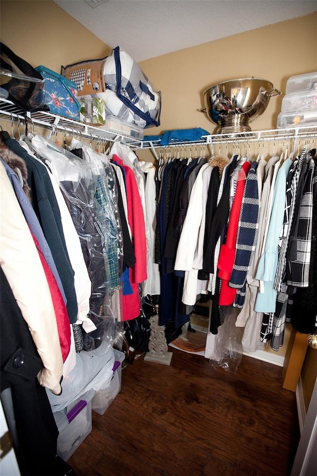 walk in closet featuring wood finished floors