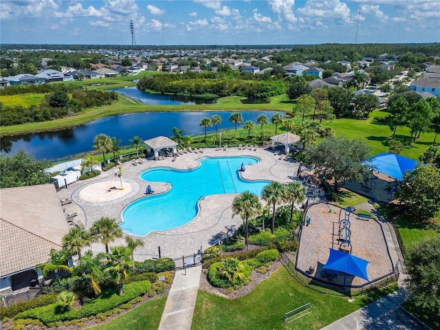 11845 Newberry Grove Loop, Riverview, FL 33579 - aerial view of residential area with a pool and a nearby body of water