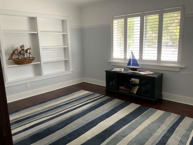 interior space with baseboards, multiple windows, and wood finished floors
