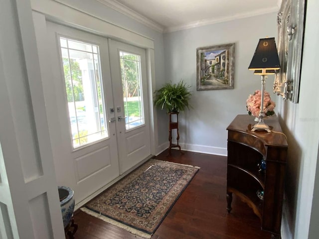 209 Rosery Rd, Belleair, FL 33756 - foyer entrance with french doors, wood finished floors, ornamental molding, and baseboards