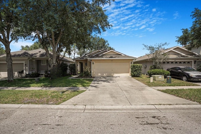 7031 Kendall Heath Way, Land O Lakes, FL 34637 - single story home featuring an attached garage, driveway, a front lawn, and stucco siding
