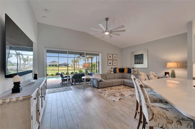 5828 Clairwood Ct, Palmetto, FL 34221 - living area with lofted ceiling, wood finished floors, and ceiling fan