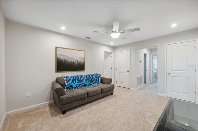 2529 Arbor Wind Dr, Lutz, FL 33558 - carpeted living area with baseboards, a ceiling fan, and recessed lighting
