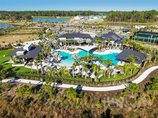 34084 Torrent Ln, Wesley Chapel, FL 33543 - aerial view of a pool area and a large body of water