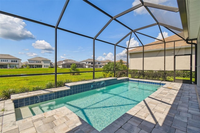 34084 Torrent Ln, Wesley Chapel, FL 33543 - outdoor pool with a lawn, a patio, a residential view, and a lanai