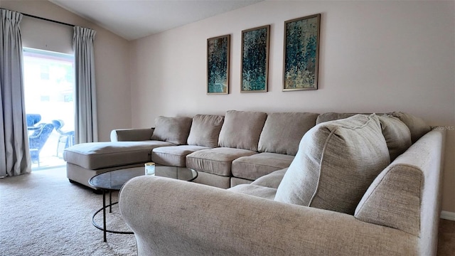 13653 Artesa Bell Dr, Riverview, FL 33579 - living area with carpet floors and vaulted ceiling
