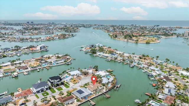 bird's eye view with a residential view and a water view