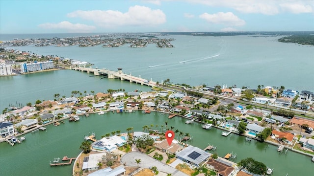 bird's eye view with a water view and a residential view