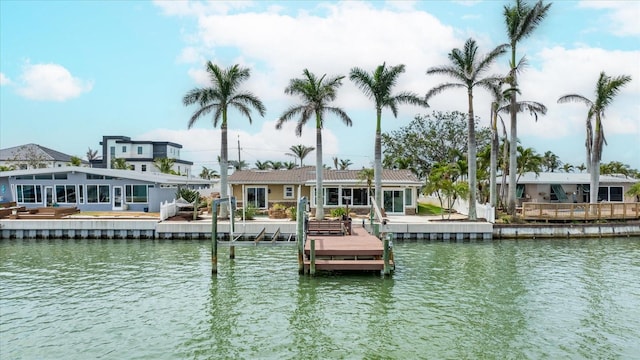 view of dock with a water view