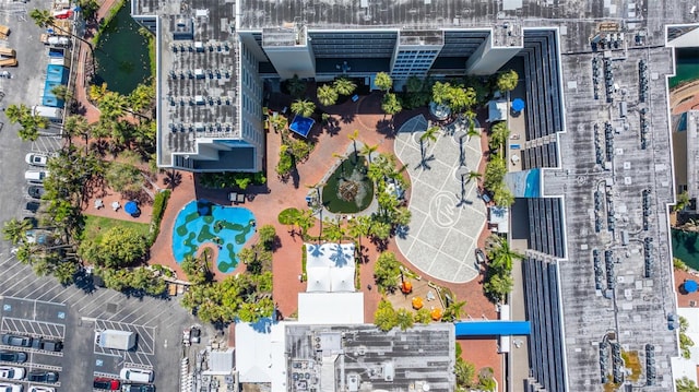aerial view of a pool area