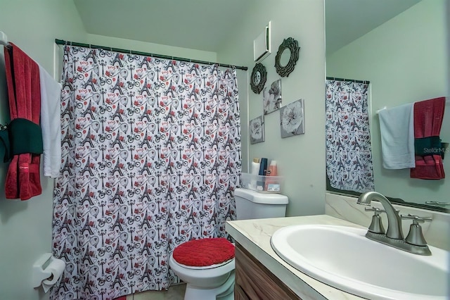 56 Pine Trak Unit 101E, Ocala, FL 34472 - bathroom with vanity, a shower with shower curtain, and toilet