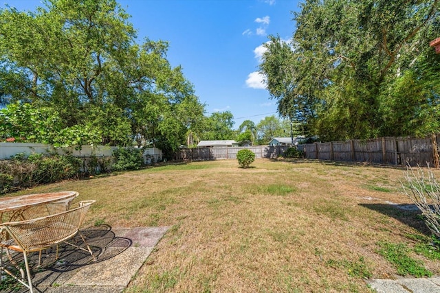view of yard featuring a patio area and a fenced backyard