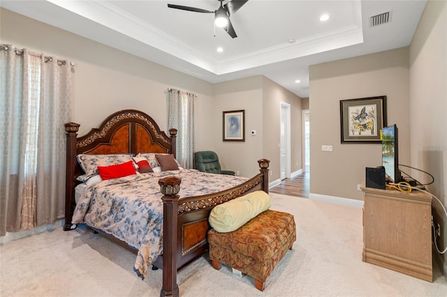 7340 W Dr, Wesley Chapel, FL 33544 - bedroom featuring recessed lighting, baseboards, ornamental molding, visible vents, and light carpet