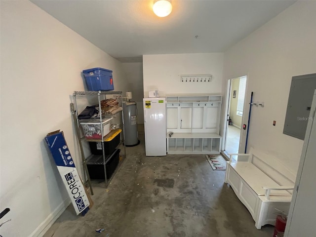 interior space featuring water heater and electric panel