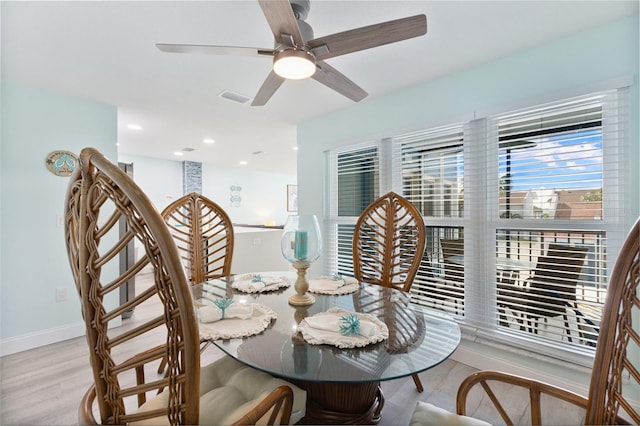 337 Rex Pl Unit G, Madeira Beach, FL 33708 - dining area with a ceiling fan, recessed lighting, baseboards, visible vents, and wood finished floors