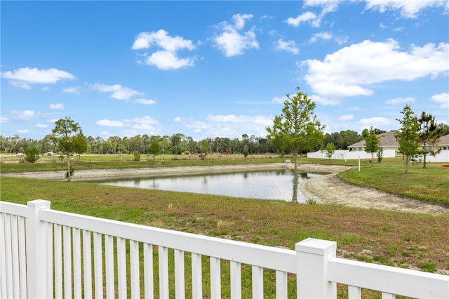 water view featuring fence