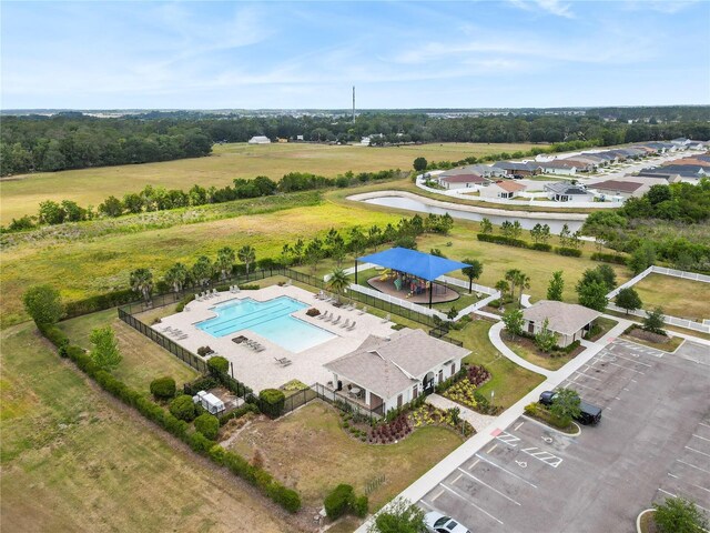 aerial view of a pool area