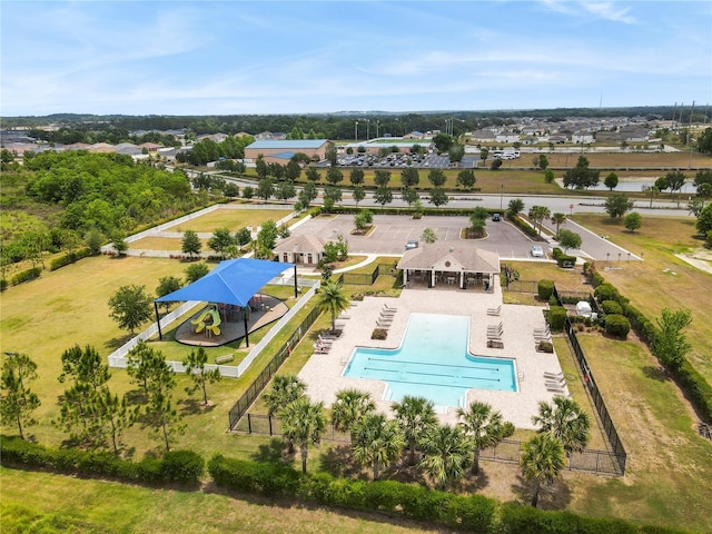 aerial view of a pool area