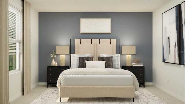 carpeted bedroom featuring baseboards