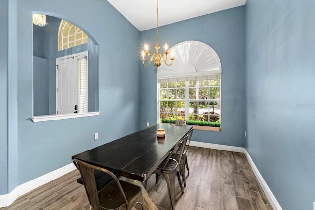 2808 Abbey Grove Dr, Valrico, FL 33594 - dining room featuring a chandelier, wood finished floors, and arched walkways