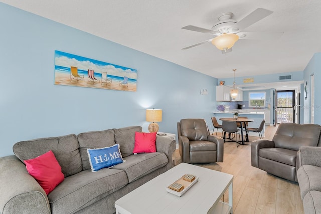 18650 Gulf Blvd Unit 203, Indian Shores, FL 33785 - living area with light wood-style flooring and a ceiling fan