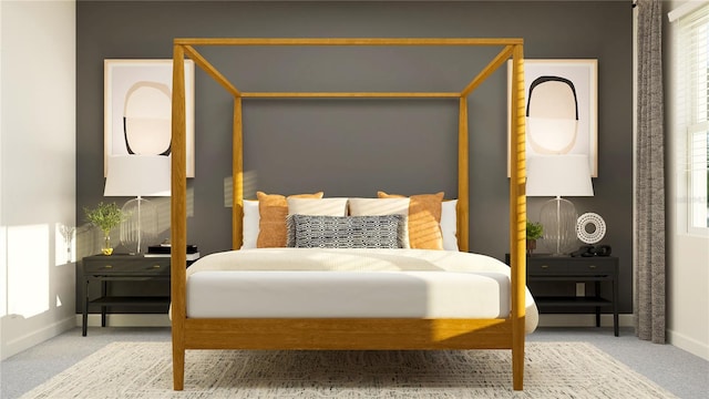 bedroom with baseboards, multiple windows, and carpet flooring