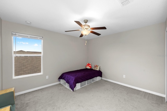 bedroom featuring baseboards, visible vents, and carpet floors