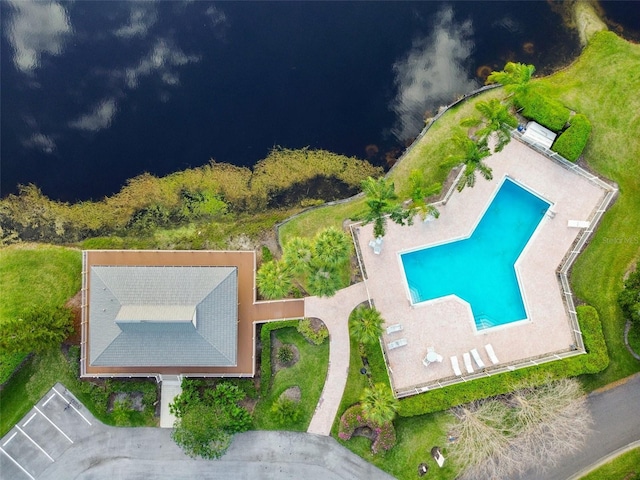 aerial view of a pool