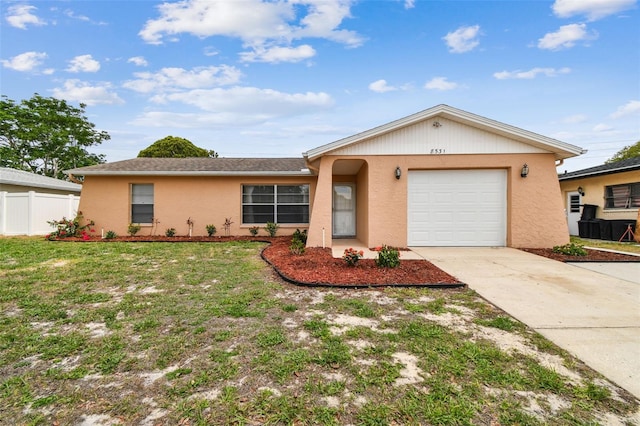 8531 Woodcrest Dr, Port Richey, FL 34668 - ranch-style house with driveway, stucco siding, and an attached garage