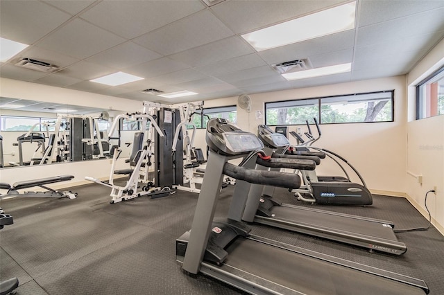 8531 Woodcrest Dr, Port Richey, FL 34668 - workout area with plenty of natural light, a paneled ceiling, and baseboards
