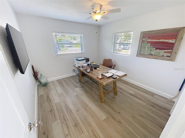 4715 W Chapin Ave, Tampa, FL 33611 - office area featuring light wood-style floors, a ceiling fan, baseboards, and a textured ceiling