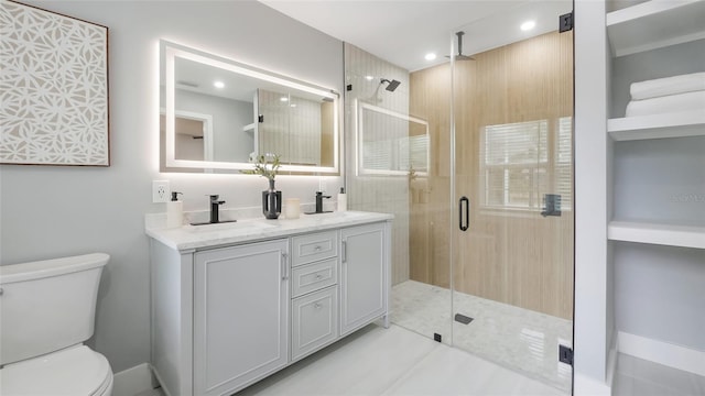 1715 N Alexander Rd, Tampa, FL 33603 - full bathroom with a sink, toilet, recessed lighting, a shower stall, and double vanity