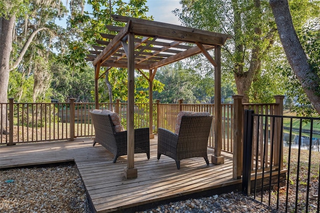 wooden terrace featuring a pergola