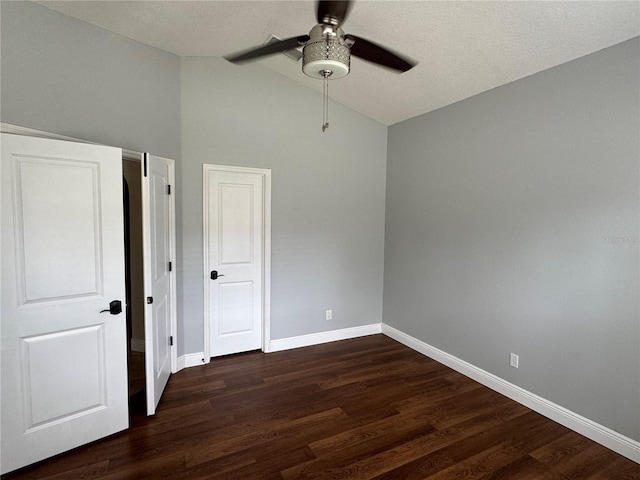 1608 Fox Glen Ct, Winter Springs, FL 32708 - unfurnished bedroom with vaulted ceiling, dark wood-style flooring, baseboards, and ceiling fan