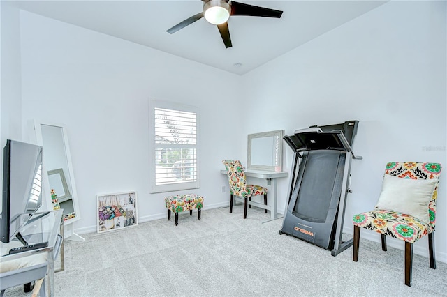 18657 Obregan Dr, Spring Hill, FL 34610 - rec room featuring carpet flooring, ceiling fan, and baseboards