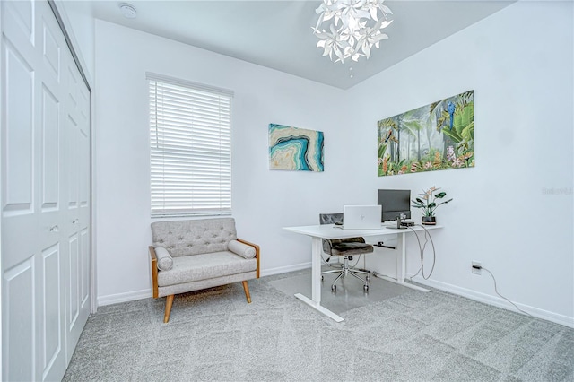 18657 Obregan Dr, Spring Hill, FL 34610 - carpeted home office with a chandelier, baseboards, and plenty of natural light