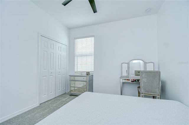 18657 Obregan Dr, Spring Hill, FL 34610 - bedroom with carpet floors, baseboards, a closet, and a ceiling fan
