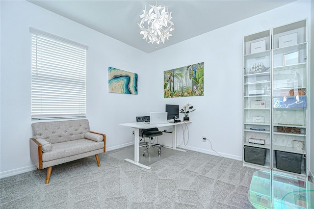 18657 Obregan Dr, Spring Hill, FL 34610 - office space featuring carpet floors, baseboards, and a chandelier