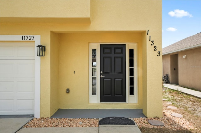 11323 Ivy Flower Loop, Riverview, FL 33578 - doorway to property featuring stucco siding and a garage