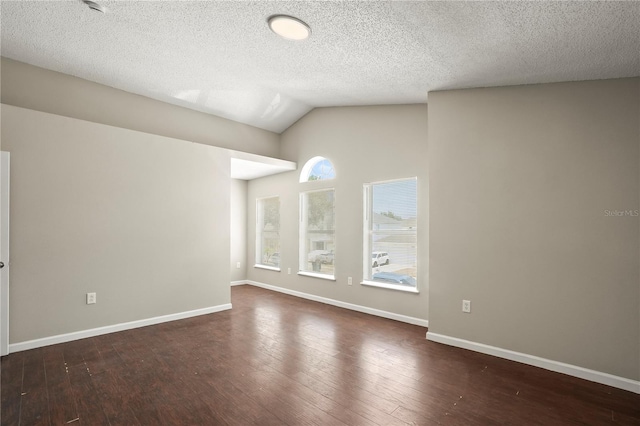 11323 Ivy Flower Loop, Riverview, FL 33578 - interior space featuring a textured ceiling, vaulted ceiling, baseboards, and hardwood / wood-style floors