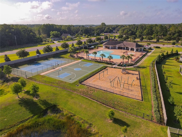 aerial view of a pool