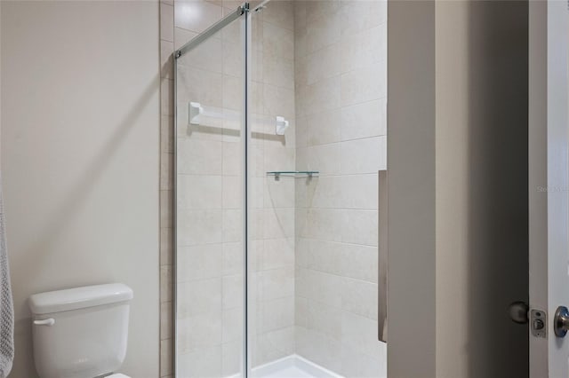 bathroom with a shower stall and toilet