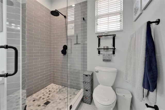 full bath featuring toilet and a shower stall