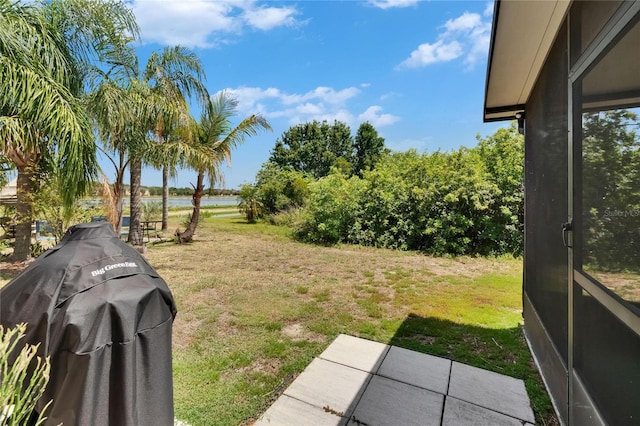view of yard with a water view