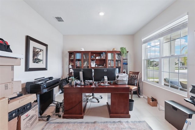 view of tiled home office
