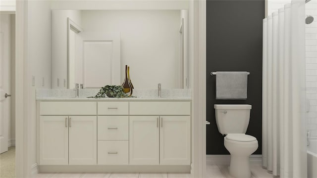 6837 E 115th St, Palmetto, FL 34221 - full bathroom featuring a sink, double vanity, toilet, and baseboards