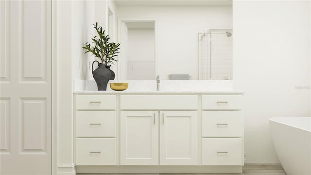 6905 E 116th Ct, Palmetto, FL 34221 - full bathroom with a tile shower, vanity, and a freestanding bath