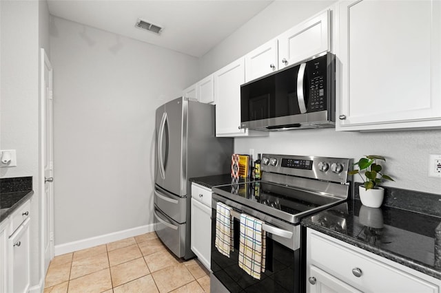 5000 Culbreath Key Way Unit 8-319, Tampa, FL 33611 - kitchen with stainless steel range with electric stovetop, white cabinetry, dark stone counters, and baseboards