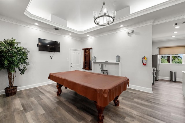 5000 Culbreath Key Way Unit 8-319, Tampa, FL 33611 - rec room with recessed lighting, crown molding, wood finished floors, pool table, and baseboards