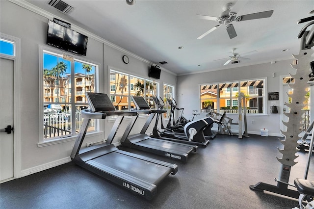 5000 Culbreath Key Way Unit 8-319, Tampa, FL 33611 - workout area with baseboards, a ceiling fan, and crown molding